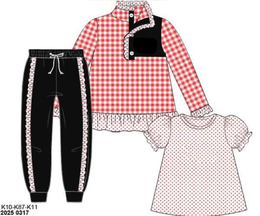 RTS: Stadium Sleeves- Red & Black Girls 3pc Knit Set