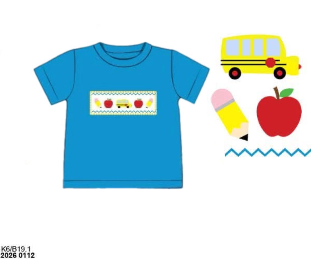 Pre Order 139: BTS Shirt Only- Boys Smocked School Days Knit Shirt