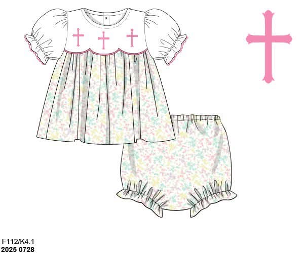 Special Pricing 2.0: Pink & Blue Cross- Girls Woven Bloomer Set