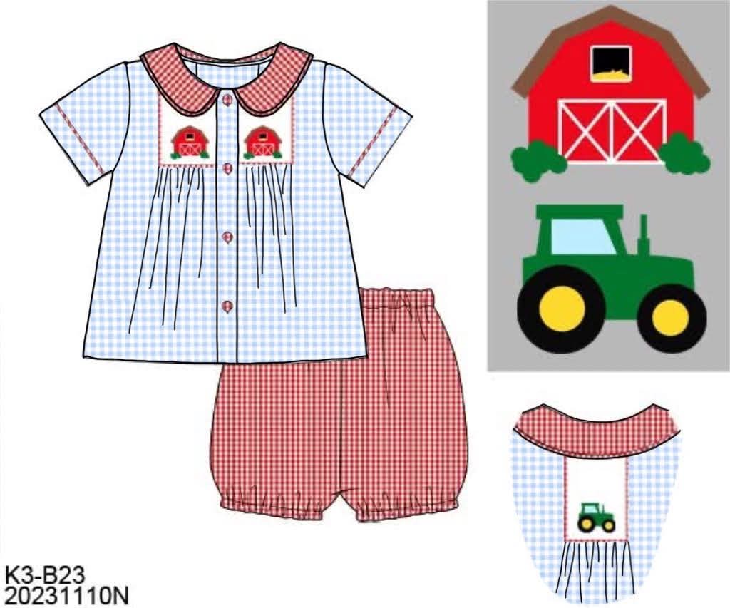 Throwback Pre Order: Down On The Farm- Boys Woven Bubble Short Set