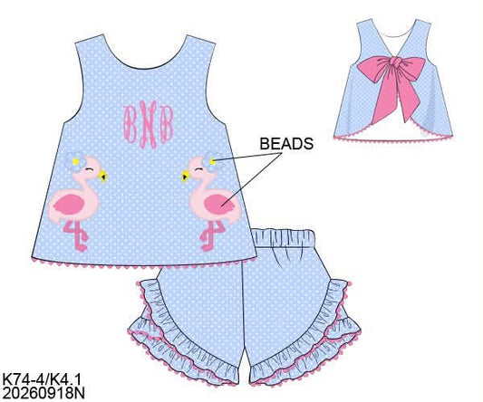 Pre Order 150: Flock of Fun- Girls Appliqué Short Set
