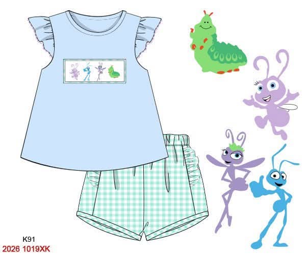Pre Order 152: Girls Only- Fliks World Smocked Shortie Set