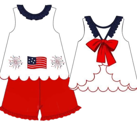 RTS: Red, White & Blue- Girls Knit Short Set
