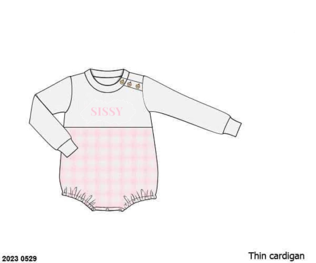 RTS: Blue & Pink Check Cardigan- Girls French Knot Bubble “SISSY”