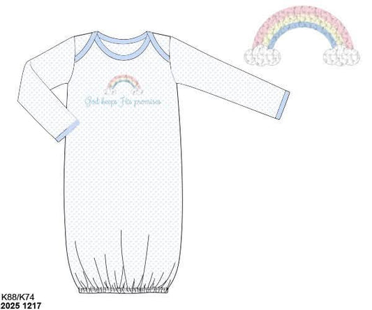 Pre Order 139: God's Promise- Boys Knit French Knot Baby Gown