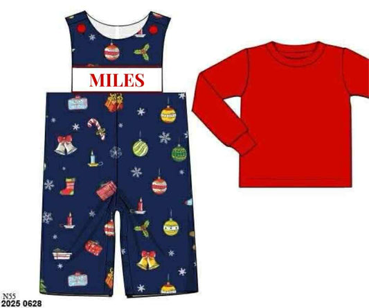 RTS: Sleigh My Name- Boys Navy Ornaments Woven Longall “Miles”