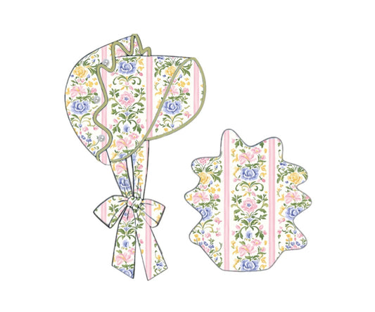 Pre Order 150: Ellis Floral & Stripes- Girls Woven Bonnet