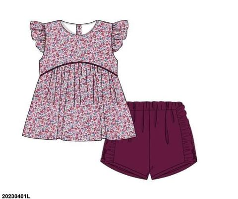 RTS: Plum Floral & Planes- Girls Knit Shortie Set