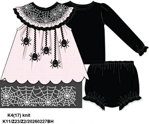 RTS: Itsy Bitsy Spider- 3pc Knit Bloomer Set