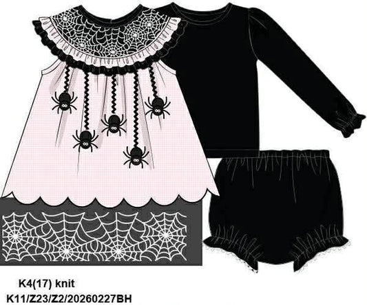 RTS: Itsy Bitsy Spider- 3pc Knit Bloomer Set