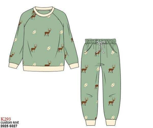 RTS: Knit Jogger- Boys Embroidered Deer Jogger Set