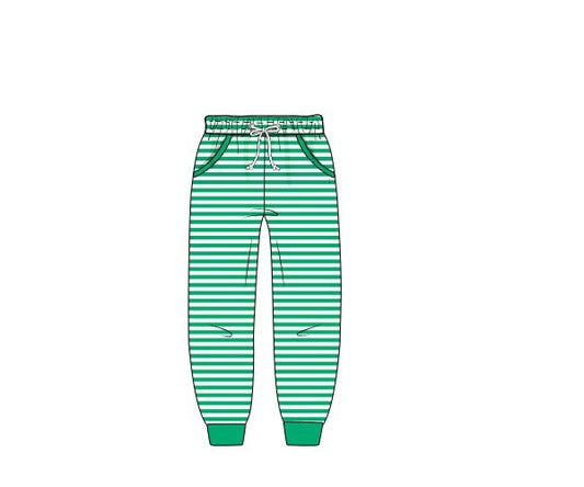 RTS : Christmas Bottoms- Boys Green Stripe Knit Joggers