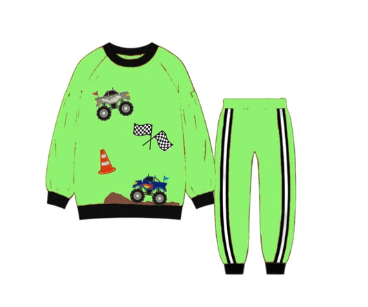 Pre Order 147: Appliqué Jogger Sets- Boys Monster Trucks