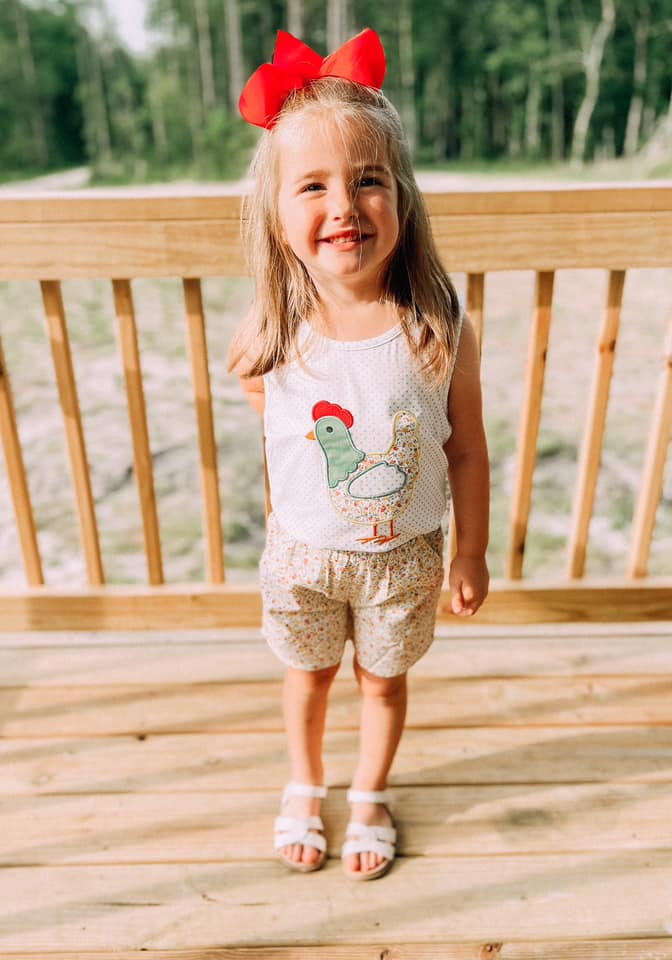 Pre Order 147: Rep Request- Girls Chicken Appliqué Shortie Set