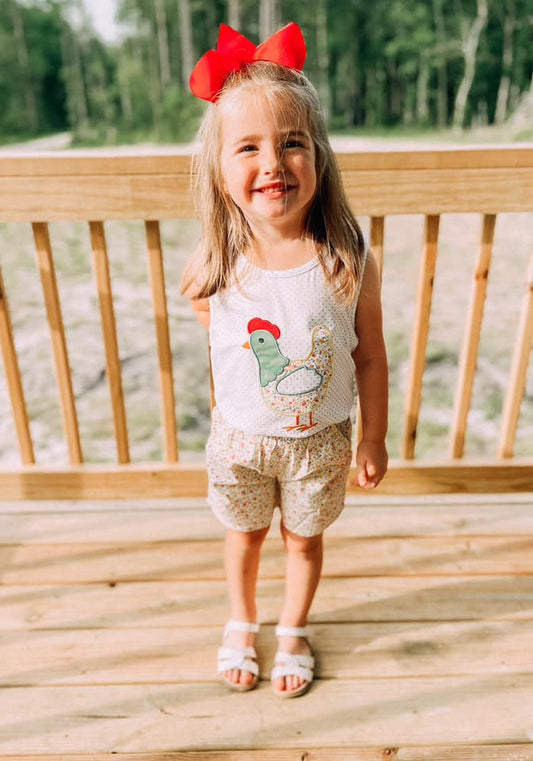 Pre Order 147: Rep Request- Girls Chicken Appliqué Shortie Set