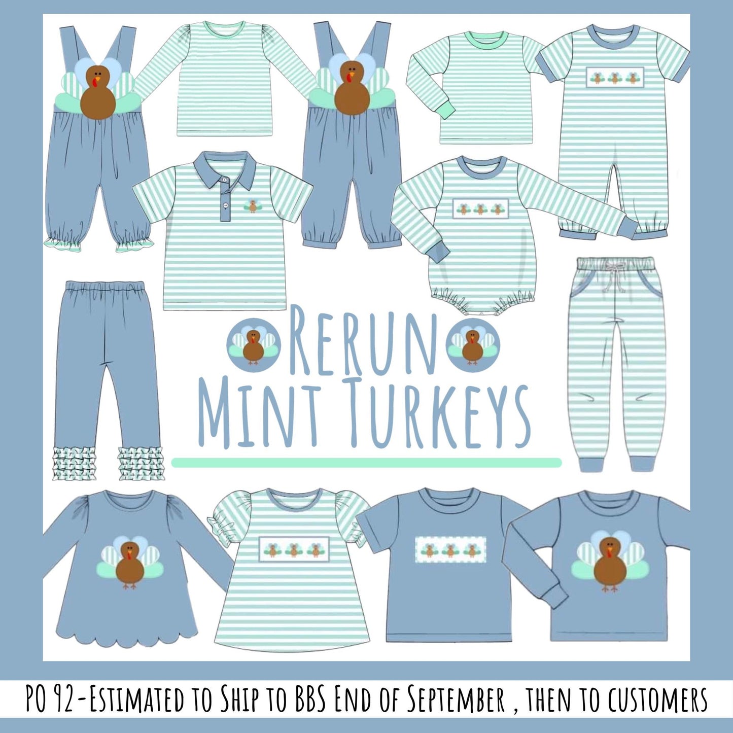 RTS: Mint Turkeys- Boys Knit Bubble