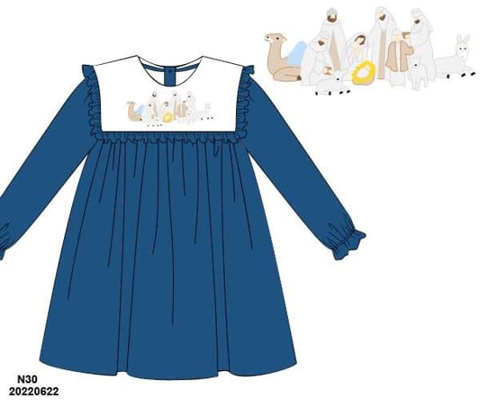 Pre Order 110: Blue Velvet Nativity- Girls Dress