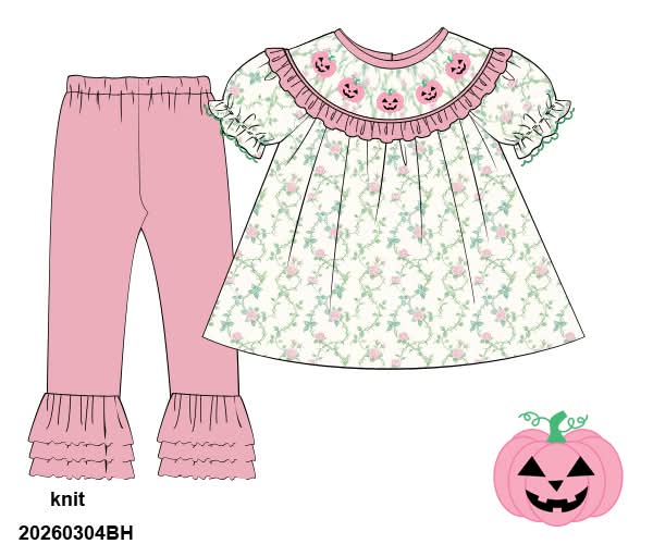Pre Order 142: Prep O' Lanterns- Girls Smocked Legging Set