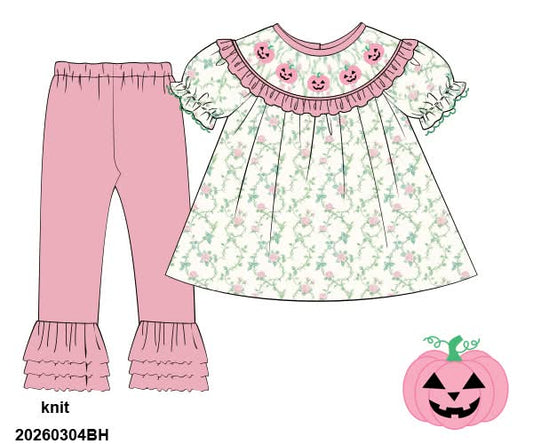 Pre Order 142: Prep O' Lanterns- Girls Smocked Legging Set