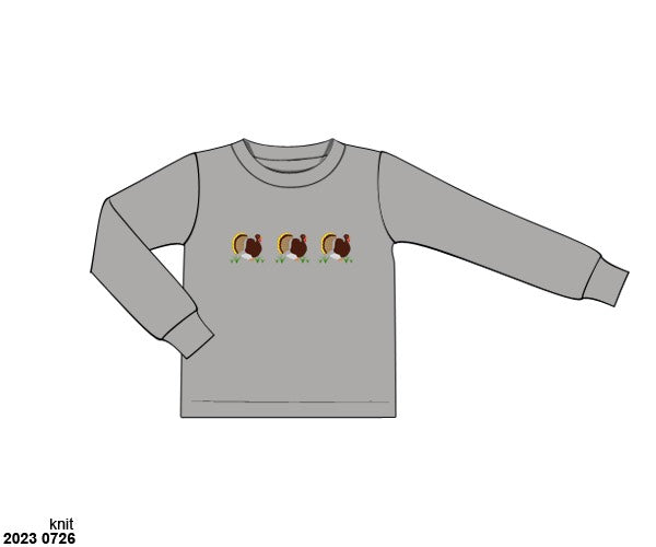 RTS: Plaid Embroidered Turkeys- Boys Knit Shirt