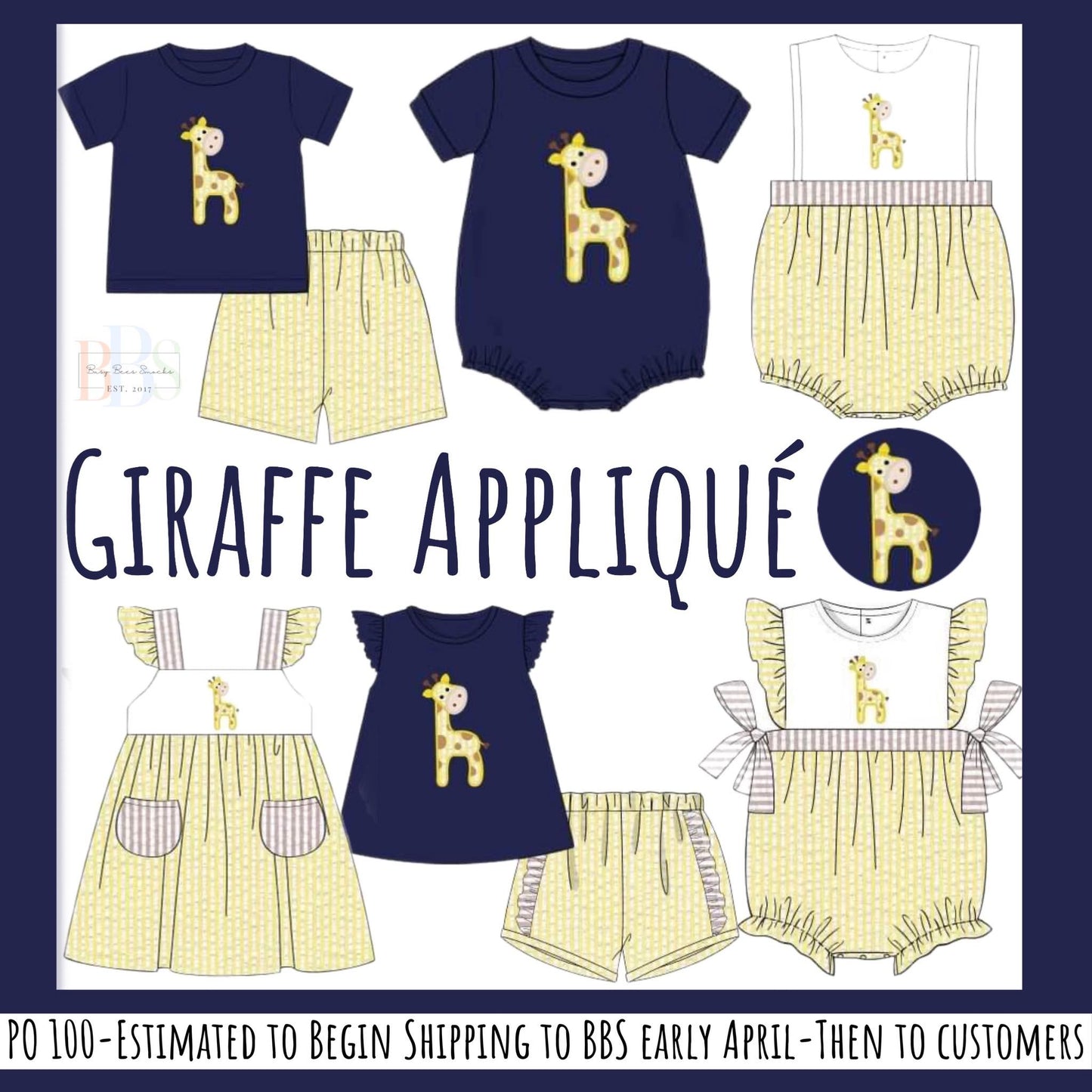 RTS: Giraffe Applique- Girls Seersucker Shortie Set