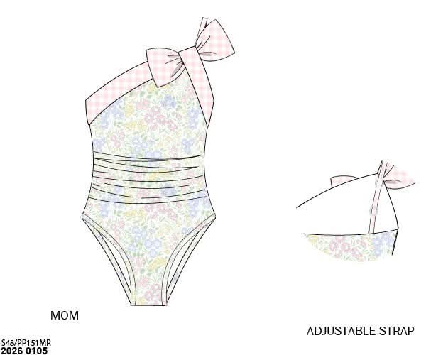 Pre Order 148: Izzy Floral & Blue Gingham- Mom/Mini 1pc Rashguard Swim