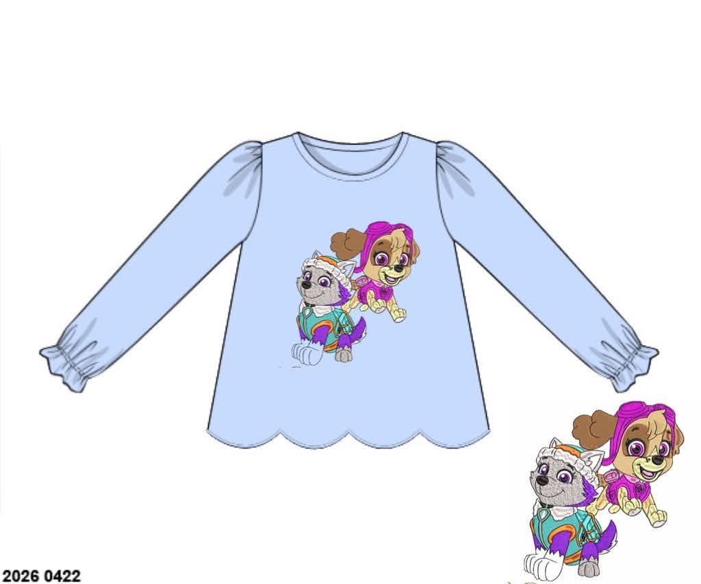 Pre Order 146: Girls Only- Pup Squad Embroidered Knit Shirt