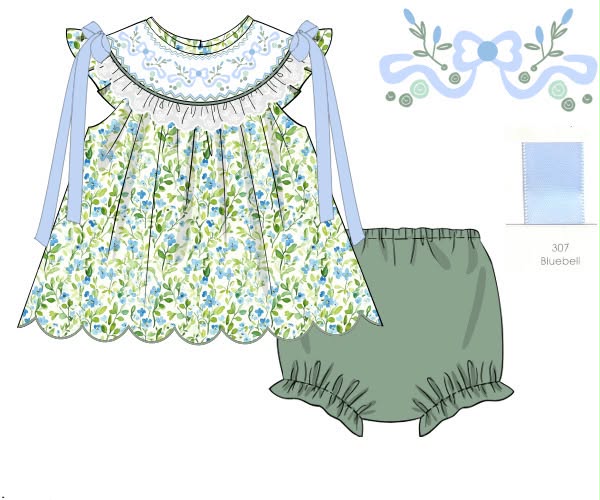 Pre Order 151: Floral & Golf- Girls Smocked Knit Bloomer Set