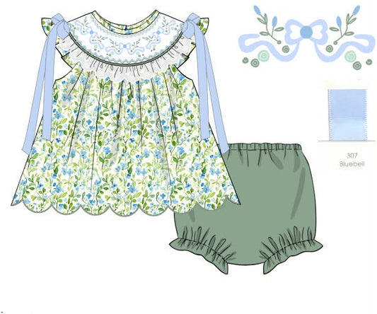 Pre Order 151: Floral & Golf- Girls Smocked Knit Bloomer Set