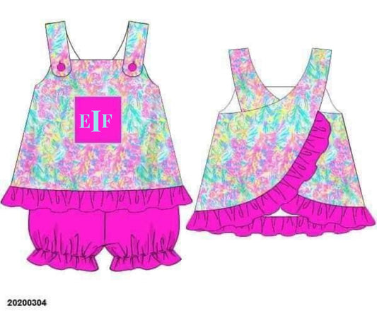 RTS: Girls Only- Bright Floral Knit Bubble Short Set “EIF”