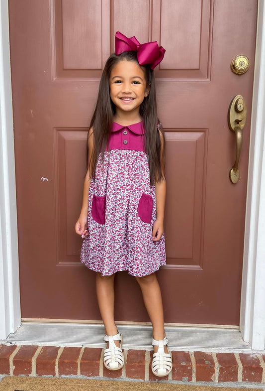 RTS: Plum Floral & Planes- Girls Woven Dress
