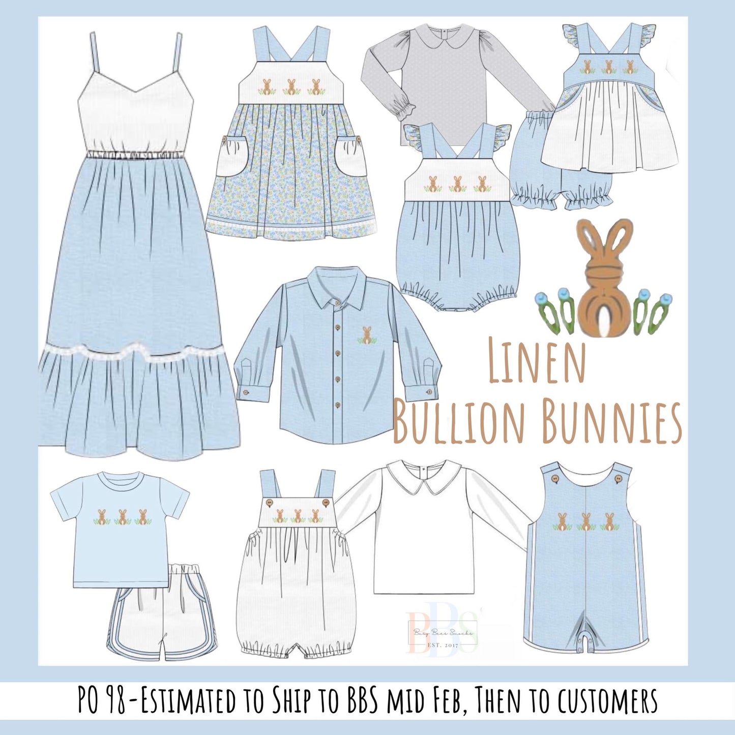 RTS: Linen Bullion Bunnies- Girls 2pc Dress