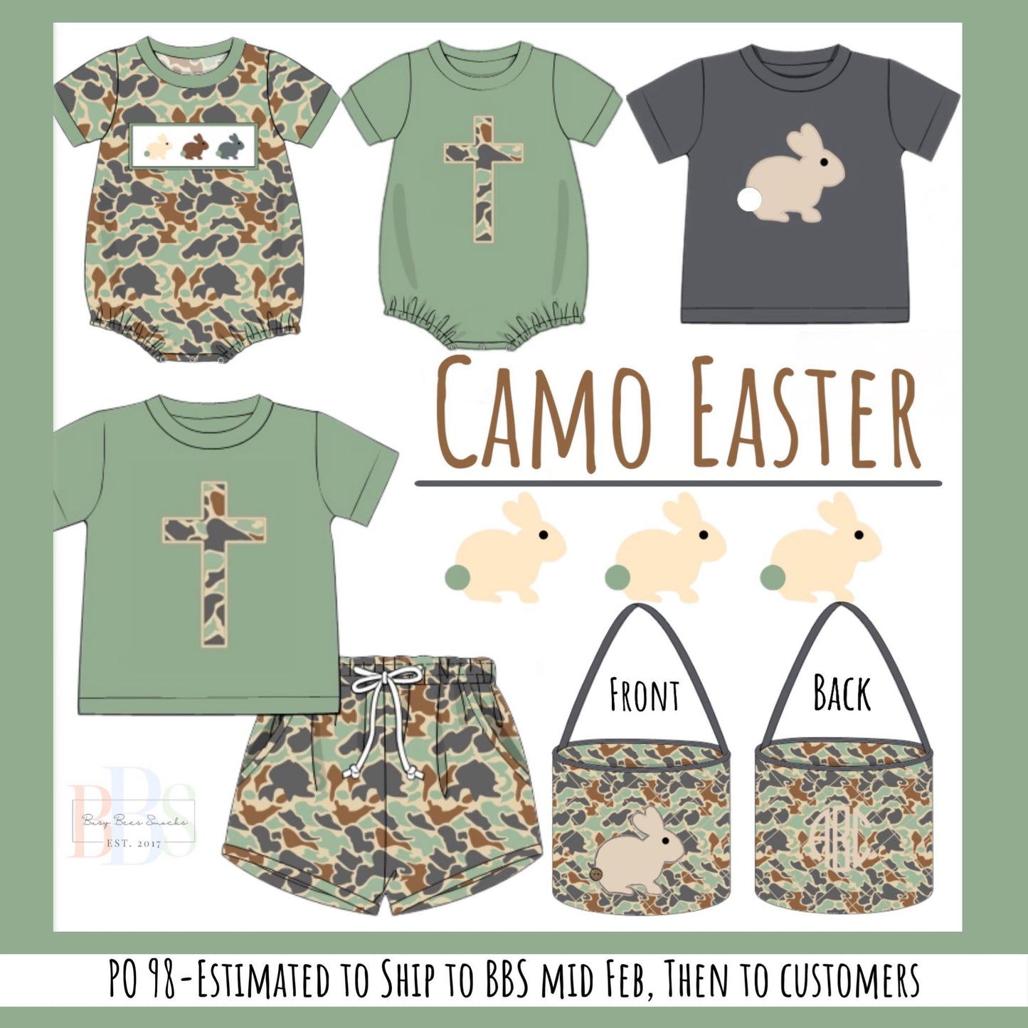RTS: Easter Camo- Boys Tan Bunny Applique Shirt