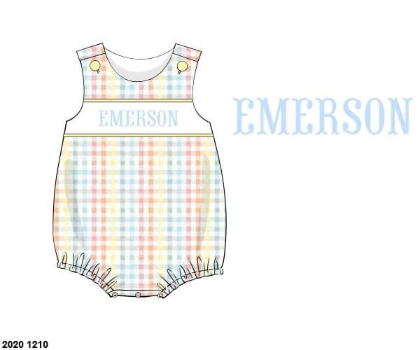 Pre Order 133: Spring Plaid- Boys Knit Name Smock Bubble