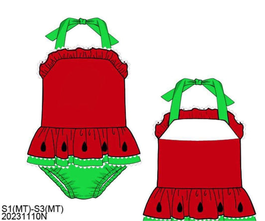 RTS: Watermelon Splash- Girls 1pc Rash Guard Swim