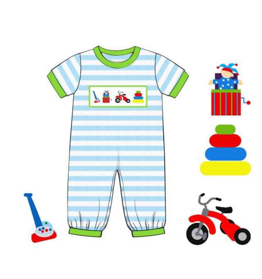 Customer Choice Pre Order 1: Boys Smocked Vintage Toys Romper