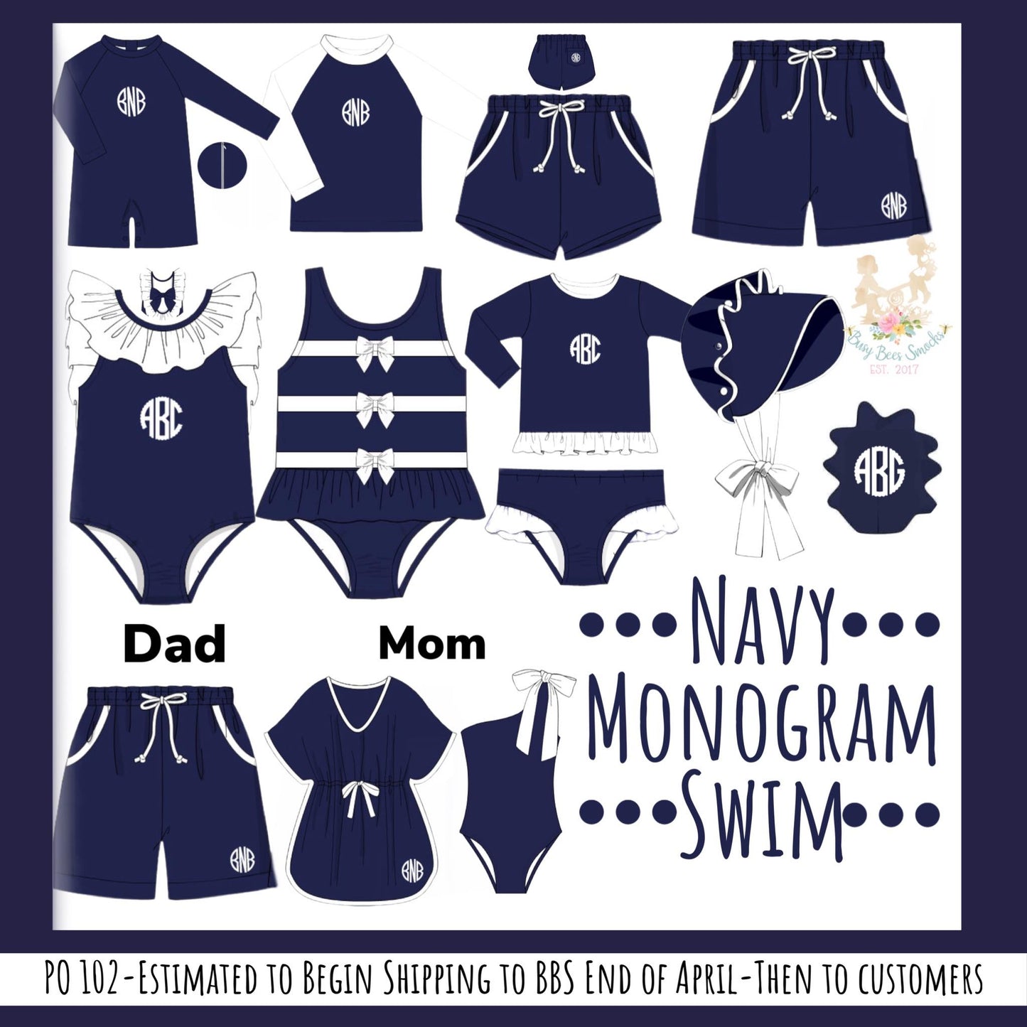 RTS: Navy Swim- Boys/Dads Traditional Woven Shorts (Without Monogram)