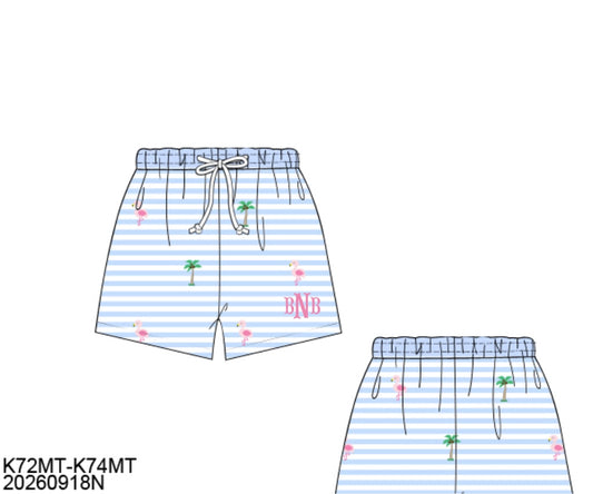 Pre Order 150: Flock of Fun- Dad/Mini Woven Angled Swim Shorts