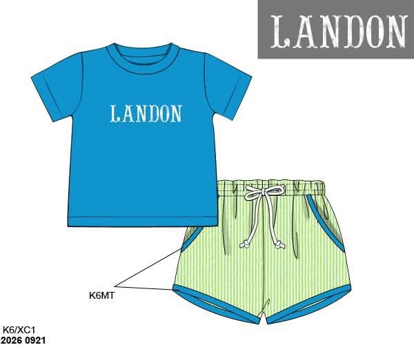 Pre Order 150: Tiki Teal & Lime- Boys Shortie Set