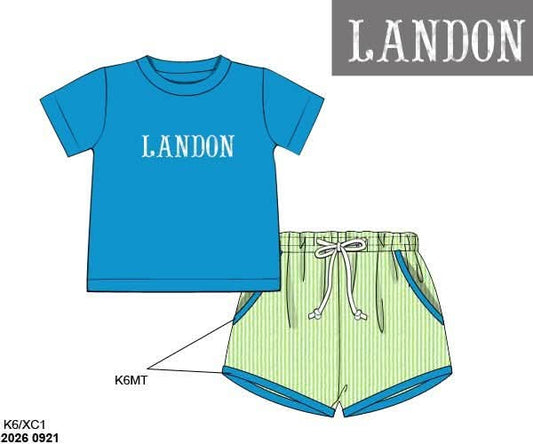 Pre Order 150: Tiki Teal & Lime- Boys Shortie Set
