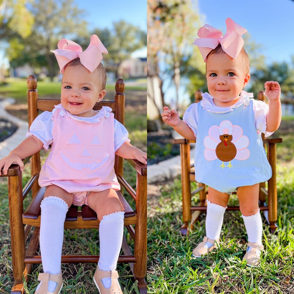 RTS: Reversible Jack O' Lantern/Turkey- Girls Knit 2pc Bubble
