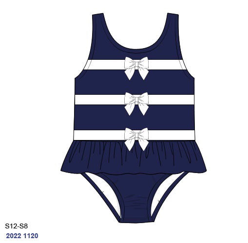 Pre Order 152: Classic Navy Swim- Girls 1pc Rashguard Swim