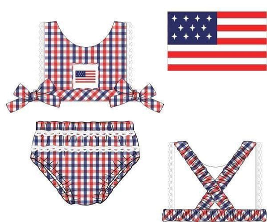 RTS: American Flag Swim- Girls Woven 2pc