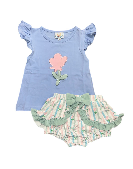 RTS: Girls Prescott Petals Sage- Girls Knit Diaper Set