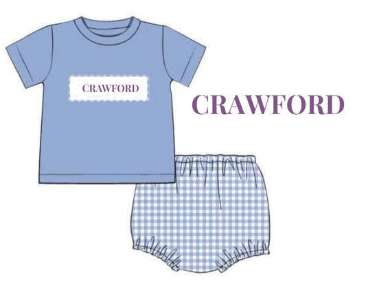 RTS: DEFECT- Boys Periwinkle & Toile Name Smock Knit Diaper Set "CRAWFORD"