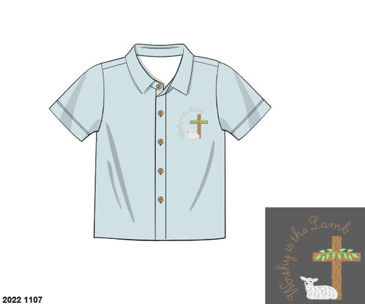 RTS: DEFECT-Worthy Is the Lamb-Boys Woven Button Up Shirt