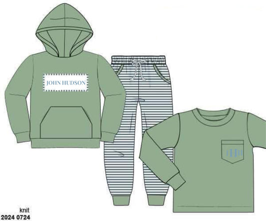 RTS: Winter Trio Packs- Boys Feldspar & Blue Stone Stripe Knit Jogger Set “John Hudson, JHH”
