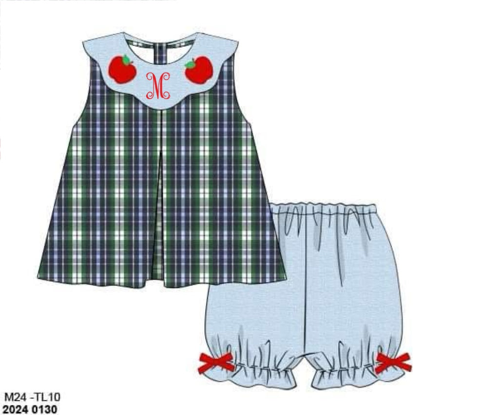 RTS: Properly Plaid- Girls Linen Bubble Short Set "M"