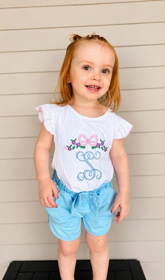 RTS: Miscellaneous Matches- Girls Floral & Bow Embroidery Shirt (Without Monogram)