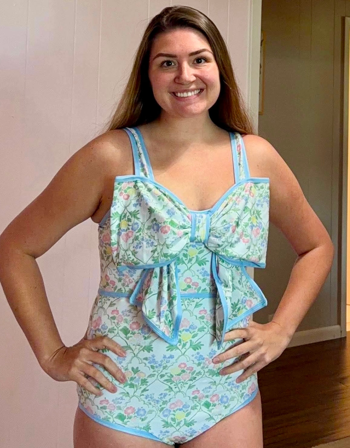 RTS: Mary-Keene Floral & Stripe- Mom/Mini 1pc Bow Rash Guard Swim